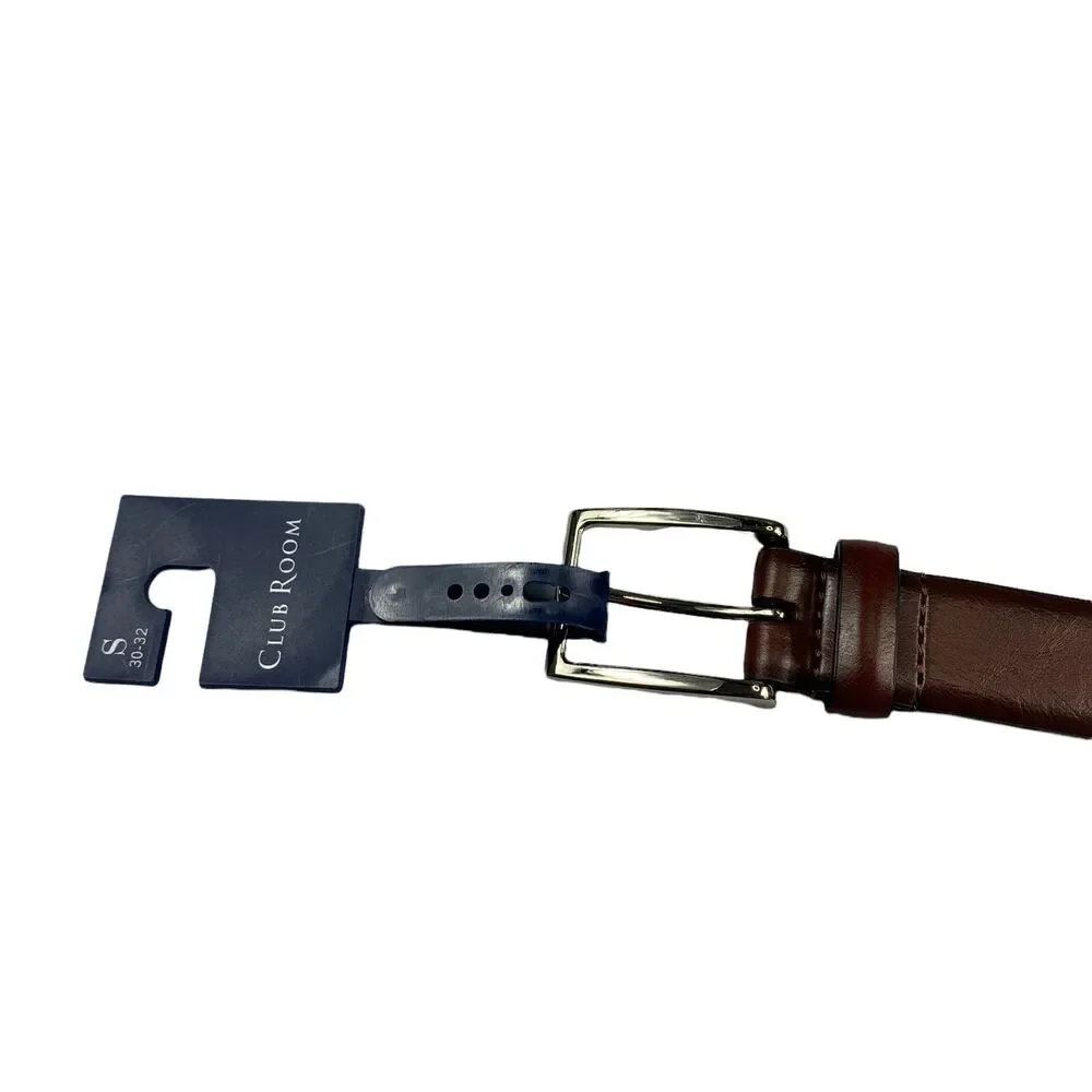 Club Room Mens Burnished Feather-Edge Faux Leather Dress Belt Brown S 30-32